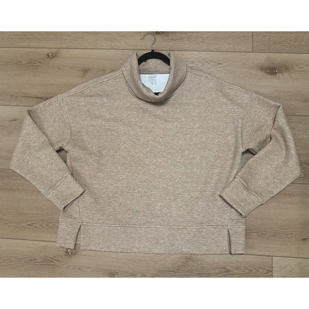 Calia Women's Pullover Sweatshirt Mock Neck Turtleneck Taupe Camel XL EUC